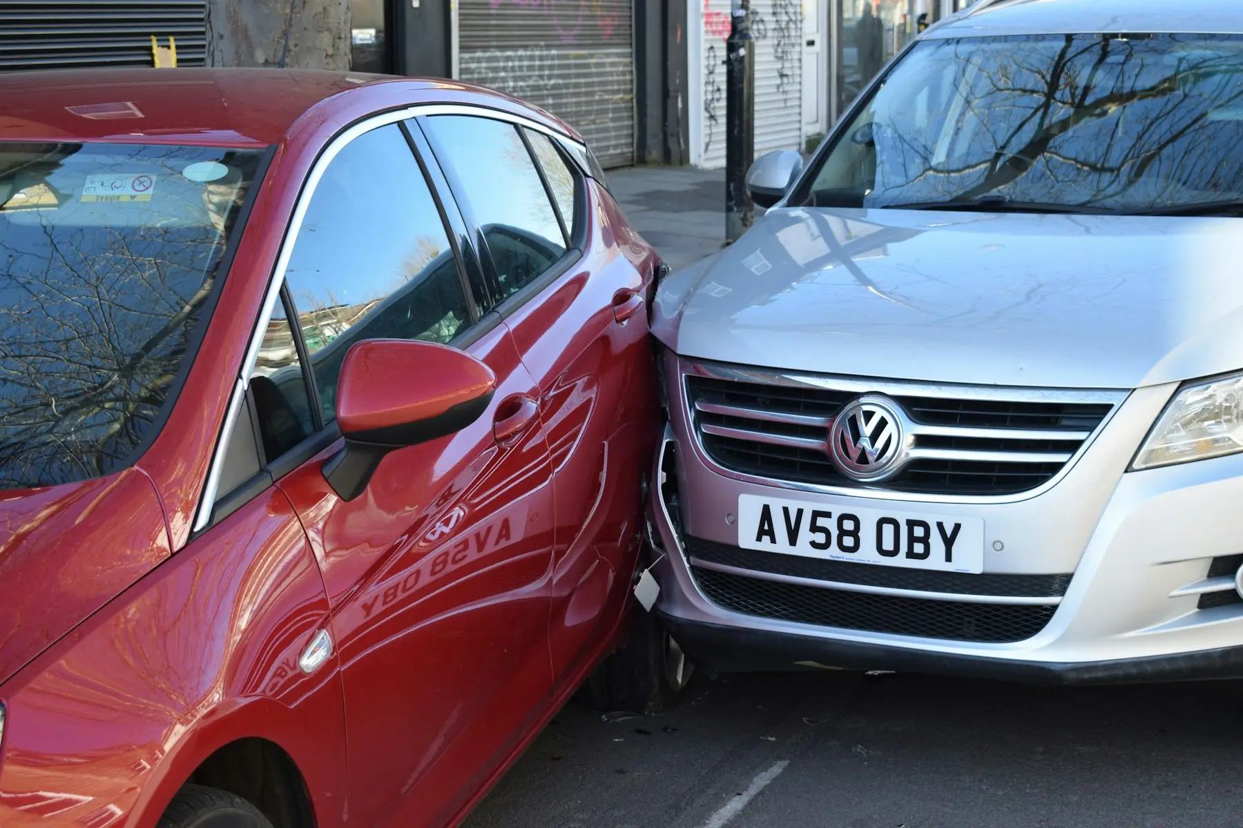 Two vehicles involved in a roadway collision